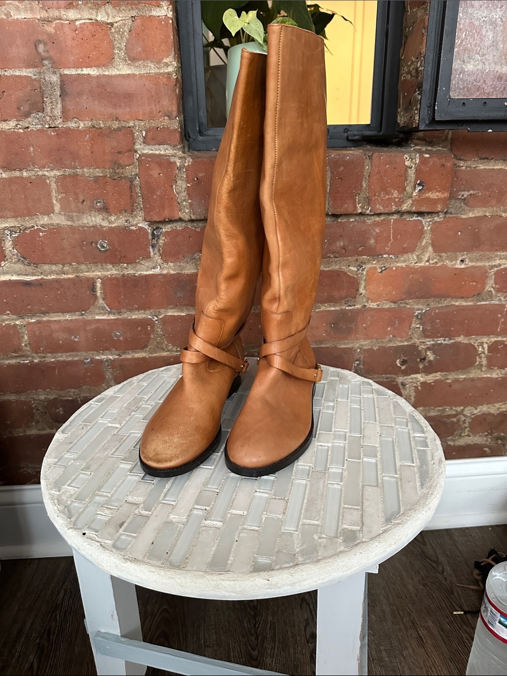 Ralph Lauren Cognac Leather Over-the-Knee Riding Boots